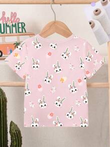 Baby Girl Casual Funny Rabbit Digital Print T-Shirt, Suitable For Spring & Summer - Multicolor - View 2