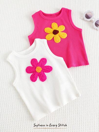 Cozy Pixies 2st/set Baby Girl Blommönster Stickad Mjuk Crew Neck ärmlös tröja Set, Spring