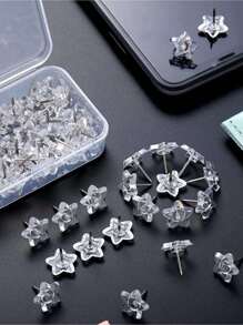 50 件透明星形设计多用途图钉，返校，学校用品 - 無色 - 查看 1