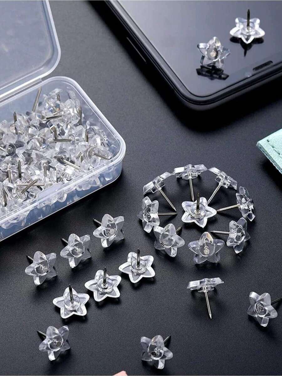 50 件透明星形设计多用途图钉,返校,学校用品 - 無色 - 查看 1