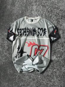 Manfinity EMRG Men's Casual Contrast Color Letter Print Short Sleeve Racing T-Shirt - Multicolor - View 1