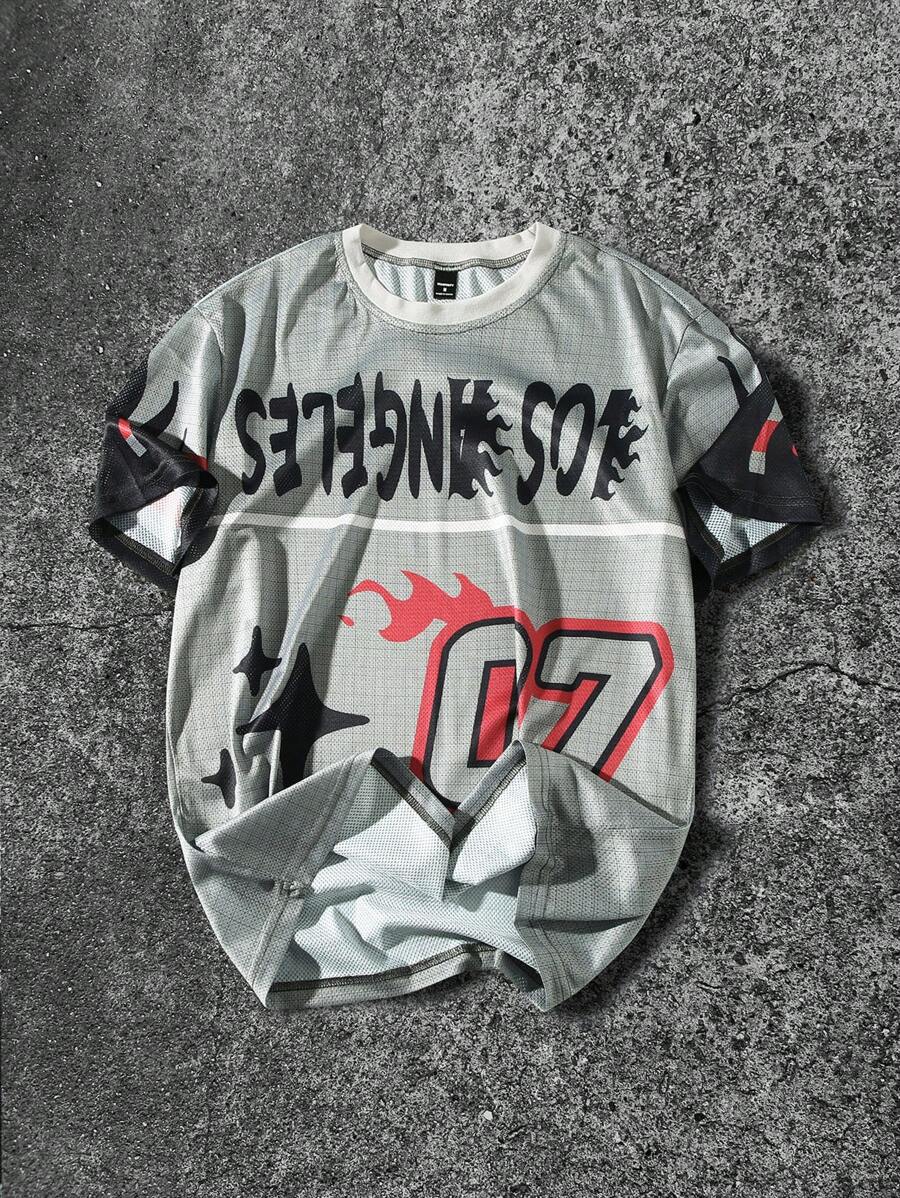 Manfinity EMRG Men's Casual Contrast Color Letter Print Short Sleeve Racing T-Shirt - Multicolor - View 1