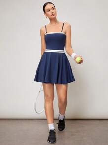 Activina Women Sports Set - Camisole Top And Mini Skirt - Navy Blue - View 3