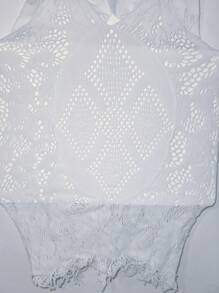 SHEIN X Hangout Fest SHEIN Swim Vcay 鏤空掛脖罩衫套裝不附比基尼 - 白色 - 查看 7