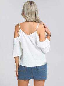 SHEIN LUNE חולצת קפיצי קפיצים בצבע אחיד לנשים - לבן - ראה 3