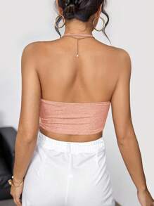 Firerie Solid Concert Draped Front Backless Party Halter Top
