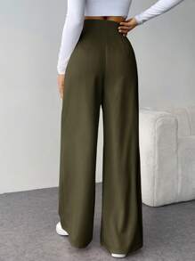 Firerie Quần ống rộng họa tiết cạp cao thời trang giản dị tối giản cho nữ khi đi làm trở lại trường - xanh quân đội - Xem 3