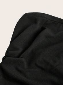 SHEIN EZwear 2 件套 女士纯色抹胸上衣，带褶饰和短裤套装 - 黑色 - 查看 3