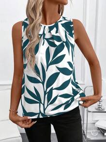 SHEIN Clasi Blusa aderente senza maniche da donna con stampa albicocca, top casual da donna per primavera/estate, abbigliamento da insegnante