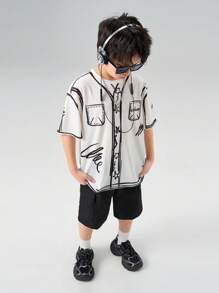 SHEIN Teenager Spring/Summer Casual Colorblock Printed T-Shirt Boys' Creative Funny Casual Simple Short-Sleeved Round Neck T-Shirt, Suitable For Summer - White - View 3