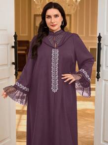 Al Najma 大码女式优雅阿拉伯风格花卉刺绣网眼连衣裙，端庄