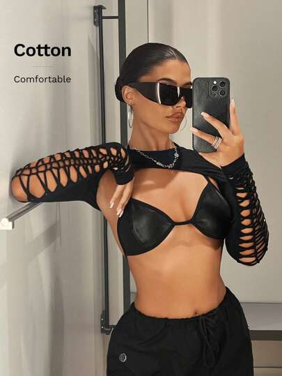 GloRilla x SHEIN ICON Wycięty super czarny top bez biustonosza