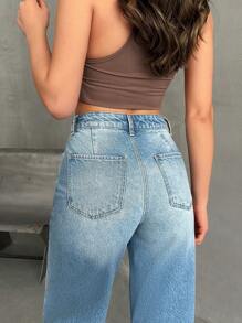 EURMUSE HIGH WAIST CROPPED STRAIGHT LEG JEAN - Medium Wash - View 2