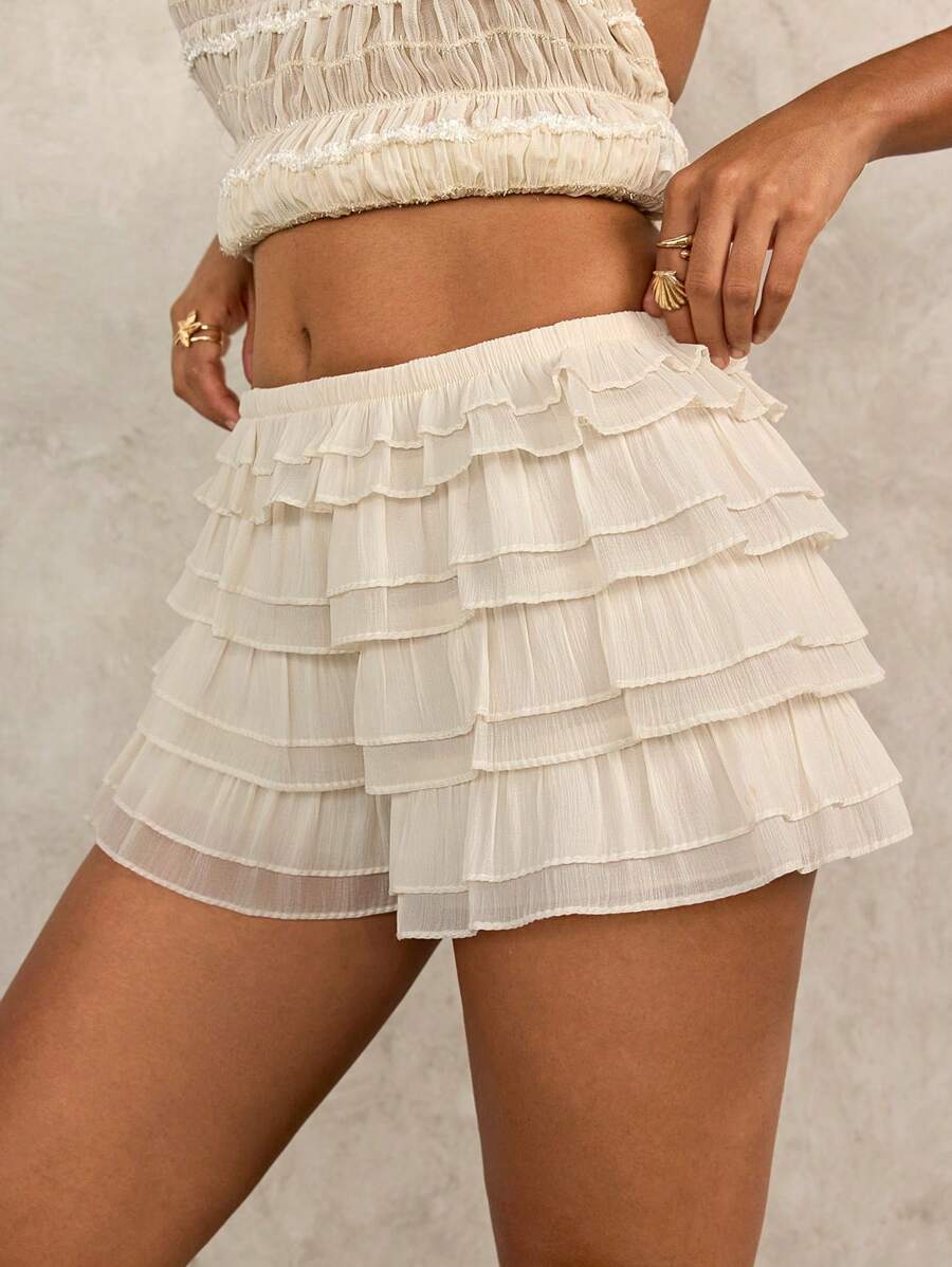 Swim Glamine Ruffled Cover-Up Top & Shorts, Simple & Fashionable, Suitable For Summer