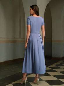 ZEYLAH 1pc Women's Elegant Asymmetrical Shoulder Maxi Dress, Simple & Fashionable, Suitable For Summer