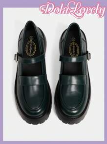 Dola Lovely Women's Brown Cute Simple Versatile Lolita Platform Thick Bottom Flats - Green - View 10