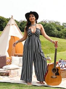 SHEIN LUNE 大码女式海滩度假吊带连体裤