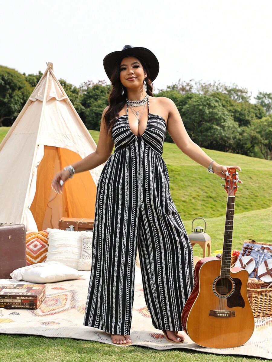 SHEIN LUNE 大码女式海滩度假吊带连体裤