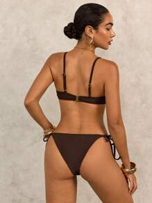 SHEIN Swim Women's Elegant Vacation Metal Decor Push-Up Underwire Swimwear Set