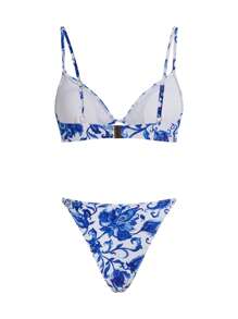 SHEIN Swim Oasis Women's Vacation Beach Butterfly Print Bikini Set With Coverup - Red and White - View 6