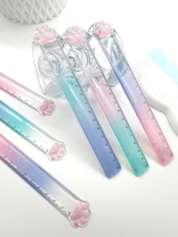 SHEIN 1pc Cute Cat Paw Straight Ruler, 15cm Transparent Drawing Ruler, Highly Attractive Gradient Plastic Measuring Ruler, Student Stationery, Cartoon Creative Bookmarks, Pink Agenda Ruler, Drawing Measuring Tool, Prize Or Gift