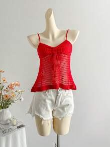 SHEIN Unity 女士休闲无袖红色针织上衣 - 紅色 - 查看 5