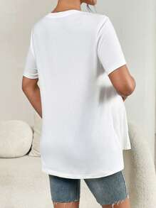 SHEIN 1 件孕妇哺乳休闲心形印花短袖 T 恤，夏季 - 白色 - 查看 3