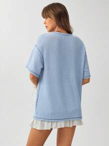 Wildy Ropa informal de verano estilo occidental bohemio para mujeres, atuendo para conciertos de country, camiseta azul casual de corte holgado con dobladillo deshilachado para mujeres