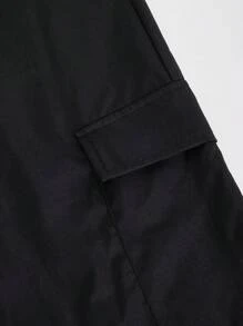SHEIN EZwear بنطلون نسائي لارتداء الشارع، ذو خصرين للربيع والصيف - الأسود - مشاهدة 3