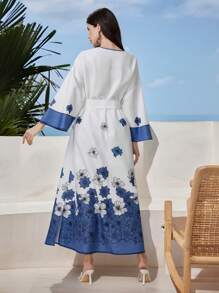 Seusyu Women's Elegant Bi-Color Floral Print Long Dress - Multicolor - View 4