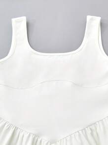SHEIN Fitted & Stretch White Sleeveless Ruffle Hem Dress For Tween Girls, Elegant Resort Style,Holiday,Summer,Travel