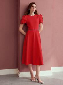MOTF PREMIUM APPLIQUES ZIPPER DRESS - Red - View 4