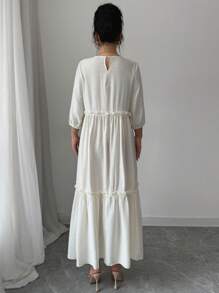 Al Najma Casual Print Arabic Frill Trim Dress,Modest - Purple - View 2