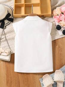 SHEIN Blusa con ribete de encaje talla grande para niña, adorable y fresca