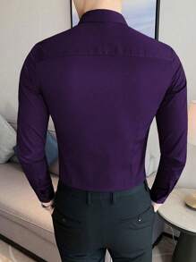 Manfinity Homme 男士纯色长袖衬衫，简约时尚，适合夏季 - 紫色 - 查看 2