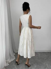 Rafferiza Sleeveless Cinched Waist Button Down Cutout Hem Skater Dress