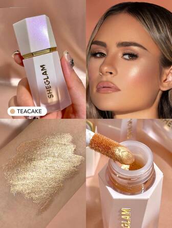SHEGLAM Glow Bloom Liquid Highlighter-Tea Cake Gel Cream Highlighter Shimmer Dewy Finish Long Wear Brightening Non-Caking Waterproof Glow Highlighter Makeup Graduation Birthday Holiday Summer Fall Autumn Y2K Fancy Fashion Women Brand Makeup Cosmetic Beauty Party Beach Travel Camping Outdoors School Campus Trip Festivals Decor Gift Present Rose Girl Cosplay Best Color Charm Vibe