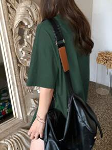 DAZY 标语图案落肩超大 T 恤夏季 - 墨綠色 - 查看 2