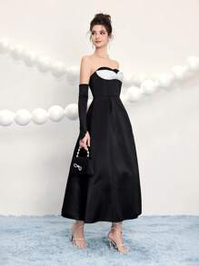 Poshira Elegant Ladies' Strapless Asymmetrical Twist Open Back Sexy A-Line Long Formal Dress (Embellished Design) Party Dresses Wedding Guest Dress For Women Formal Prom Dresses Formal Party Dresses Cocktail Dresses Birthday Dresses
