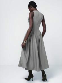 Aveloria Modichic فستان للنساء بخصر مطاطي مجعد مع شق بجيبين مرن بطراز أنيق لائق للتنقل بسيط وعملي