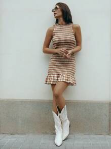 Nöista Gingham Mini Dress Smock Body & Feature Ruffle Hem. Spring Summer Outfits - Multicolor - View 1