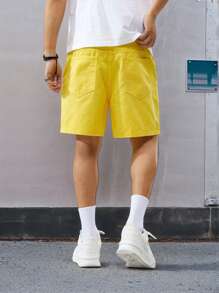 Manfinity Homme 男士休闲直筒简约牛仔短裤 - 黃色 - 查看 2