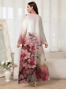 Al Najma Women's Elegant Floral Print Arabic Style Long Dress,Modest