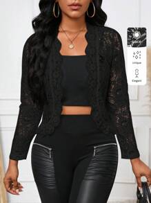 SHEIN Lady Women's Elegant Casual Commuting Lace Ruffle Trim Jacket For Autumn