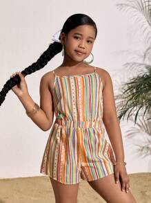 SLAYR KIDS Tween Girls' Fashion Vacation Casual Colorful Striped Jumpsuit - Multicolor - View 7