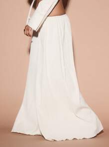 KIZN Wide Leg Resort Palazzo Pants Lightweight Flow Summer Beach Wedding Guest Party Casual Evening Pants With Drawstring Elastic Waist Lounge Pants - White - View 2