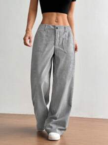 SHEIN PETITE Women's Loose Fit Striped Design Wide Leg Casual Pants