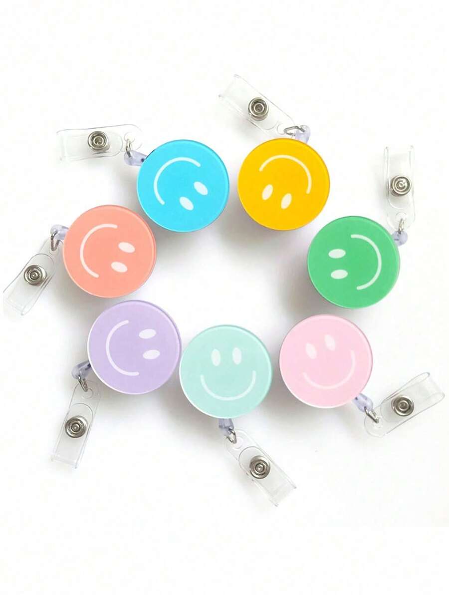 7 件/套或 1 件/随机，1.3 英寸 * 19.68 英寸笑脸卡通伸缩扣，徽章扣，注册身份证扣，适用于护士徽章，ID 易开扣。 - 彩色 - 查看 1