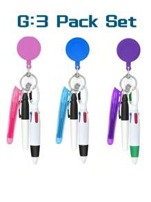 1 Set Nurse Pen Set - 1 Pc Highlighter Pen 1pc Marker Pen 1pc Retractable Ball Pen 1pc Nurse Retractable ID Name Badge Reel - Multicolor - View 6
