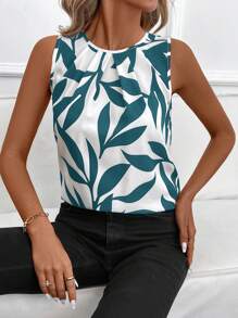 SHEIN Clasi Blusa aderente senza maniche da donna con stampa albicocca, top casual da donna per primavera/estate, abbigliamento da insegnante